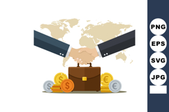 Business handshake with briefcase and international currency Product Image 1