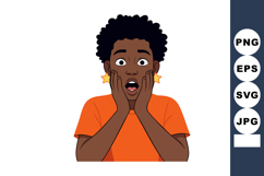 Surprised young person with afro hairstyle wearing orange sh Product Image 1