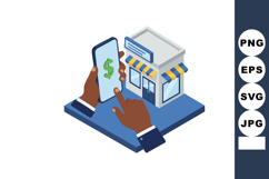 Hands holding smartphone with dollar sign and small retail s Product Image 1