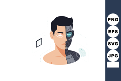 Half Human Half Robot Cyborg Face Artificial Intelligence Di Product Image 1
