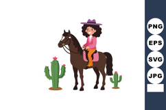 Girl riding brown horse with purple hat and pink jacket near Product Image 1