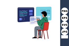 Young man coding on smartphone with digital code screens aro Product Image 1