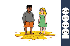Two diverse children standing on cracked dry earth in enviro Product Image 1