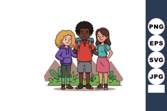 Diverse children standing together outdoors with backpacks f Product Image 1