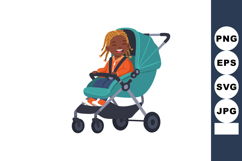 Happy toddler sitting in modern teal baby stroller smiling v Product Image 1