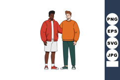 Two male friends standing together in casual clothing illust Product Image 1