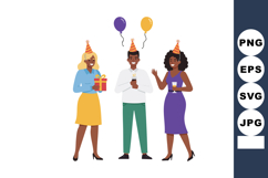 Diverse group celebrating birthday party with balloons gifts Product Image 1