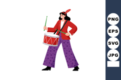 Woman Playing Drum in Red Jacket and Purple Polka Dot Pants Product Image 1