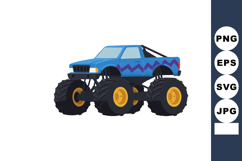 Blue monster truck with oversized tires and zigzag pattern v Product Image 1