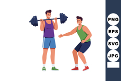 Two men exercising with barbell weightlifting in casual spor Product Image 1
