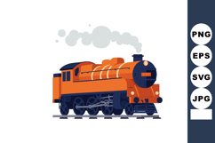 Orange vintage steam train locomotive with smoke vector illu Product Image 1