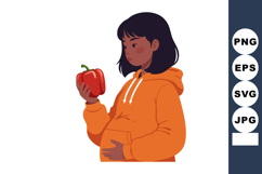 Pregnant woman holding red bell pepper in orange hoodie heal Product Image 1