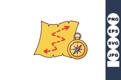 Treasure map with red directional arrows and golden compass Product Image 1
