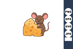 Cute cartoon mouse hugging large yellow cheese wedge vector Product Image 1