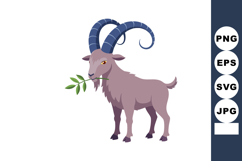Mountain goat with curved horns eating green leaves vector i Product Image 1