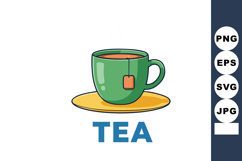 Green cup of hot tea with tea bag on yellow saucer simple il Product Image 1