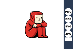 Cute red character sitting with arms on knees simple cartoon Product Image 1