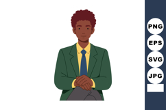 Young man sitting with crossed hands in green jacket and yel Product Image 1