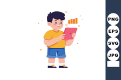 Boy using tablet with digital chart growth illustration in o Product Image 1