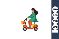 Woman riding orange and yellow electric scooter with basket Product Image 1
