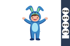 Child Wearing Blue Bunny Costume Happy Smiling Kid in Animal Product Image 1