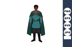 Medieval prince wearing teal robe and dark green fur cape st Product Image 1
