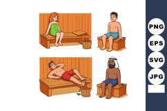 People Relaxing in Sauna Illustration with Diverse Character Product Image 1