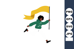 Young person running holding yellow flag in casual green hoo Product Image 1