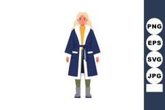 Woman wearing cozy blue winter coat with white collar and gr Product Image 1