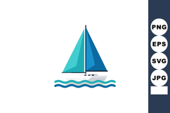 Sailboat with Blue and Turquoise Sails Floating on Water Vec Product Image 1