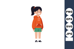 Girl in orange hoodie and green shorts cartoon character vec Product Image 1