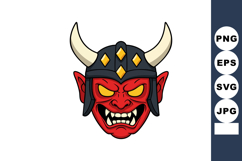 Red Demon Face Wearing Black Viking Helmet Illustration with Product Image 1
