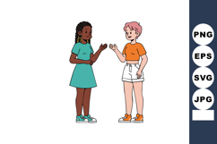 Two diverse women conversing casual summer clothing illustra Product Image 1