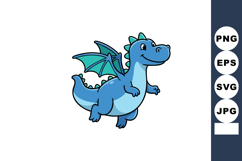 Blue cartoon dragon flying with wings and smiling happy fant Product Image 1