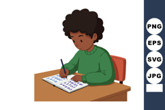 Child writing in notebook at desk focused on learning and ed Product Image 1