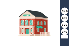 Bank building with red brick walls green accents and white c Product Image 1