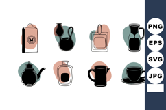Coffee and Tea Vector Icons with Pitcher Cup and Teapot Desi Product Image 1