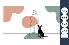Minimalist abstract human figure with dog and muted color sh Product Image 1