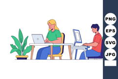 Young woman and man working on computers in home office envi Product Image 1