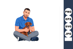 Man sitting cross-legged holding dog pet companionship casua Product Image 1