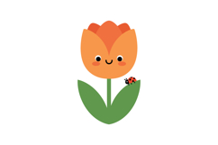Cute orange tulip flower with smiling face and ladybug in fl Product Image 1