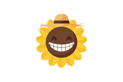 Cheerful sunflower character wearing a straw hat in a flat v Product Image 1