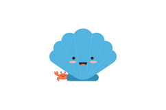 Happy blue shell with a smiling crab in a playful flat vecto Product Image 1