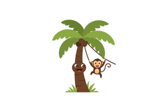 Cheerful monkey swinging from a palm tree in bright, playful Product Image 1