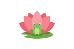 Cute green frog sitting peacefully on a pink lotus flower in Product Image 1
