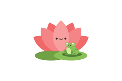 Happy frog sitting beside a cheerful pink lotus flower in a Product Image 1