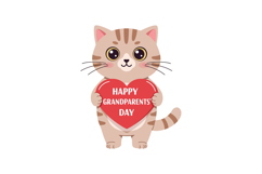 Cute cartoon cat holding a red heart with a cheerful message Product Image 1