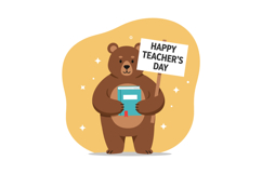 A cheerful bear holding a book and sign celebrating Teachers Product Image 1