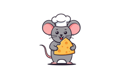 Cute cartoon mouse chef holding a slice of cheese in a flat Product Image 1