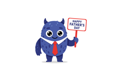 A cheerful blue monster character in a suit holding a Father Product Image 1